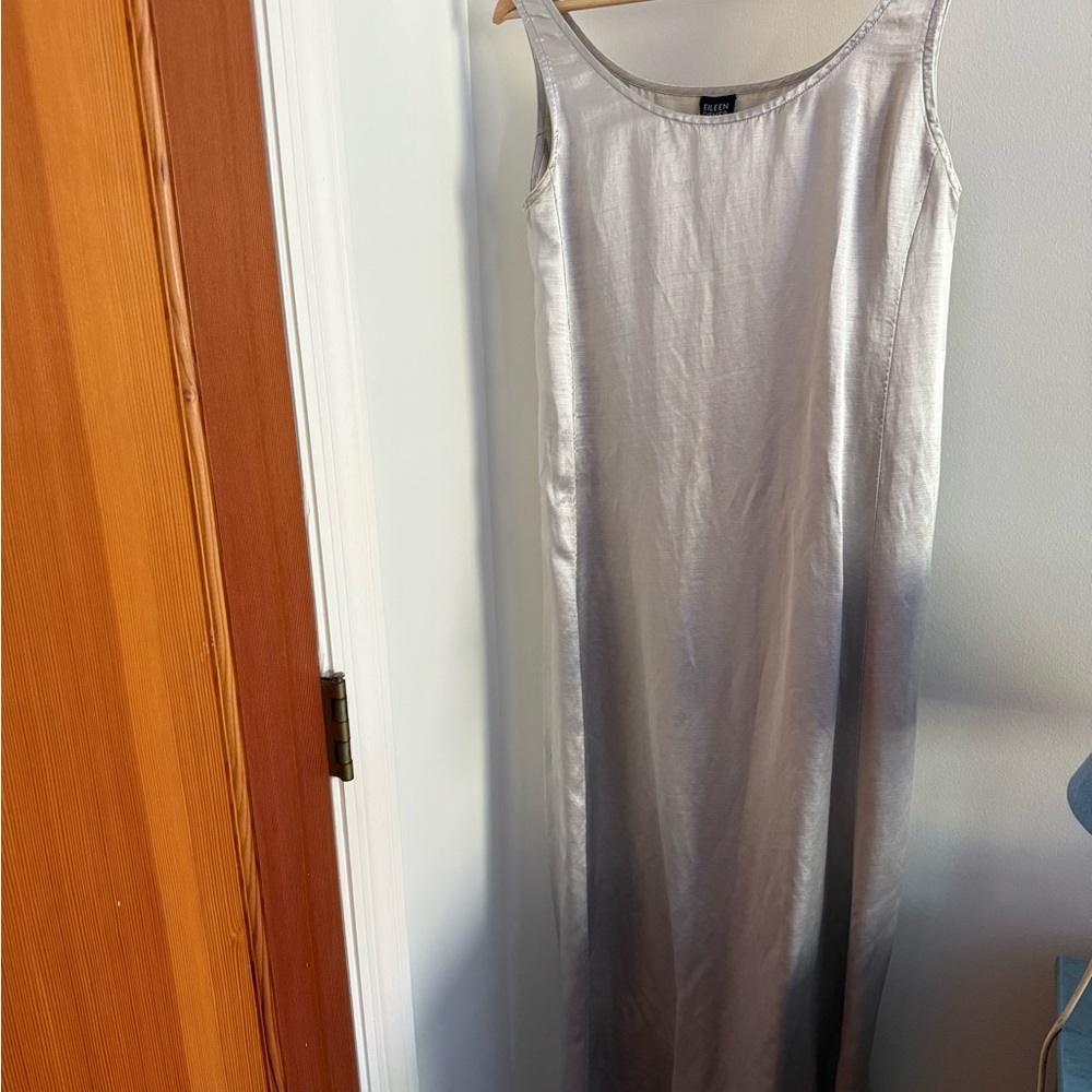 Eileen Fisher Metallic Silver Linen and Silver Long Dress